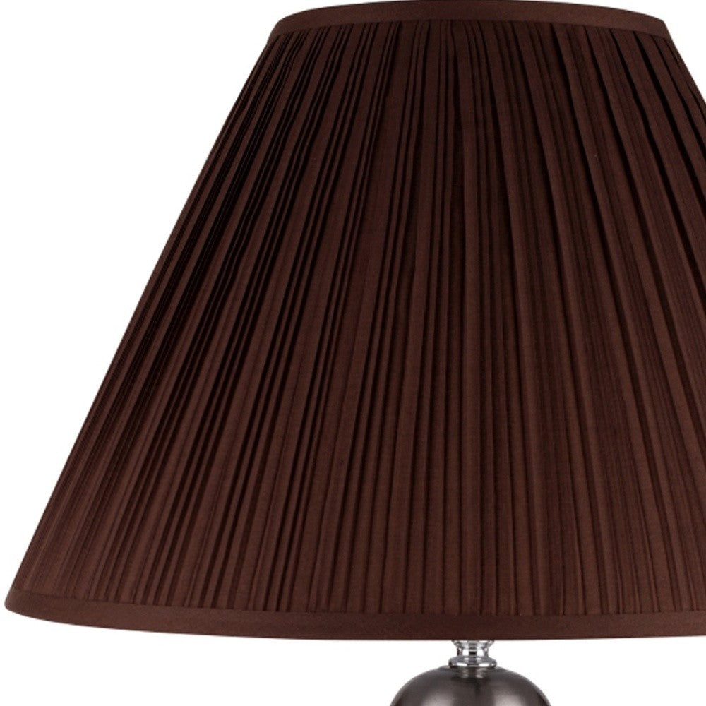 HomeRoots Table Lamp With Brown Shade in Silver and Brown Finish