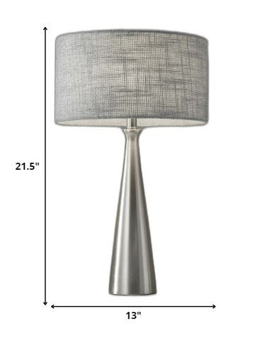 HomeRoots Tapered Basectable Lamp With Brushed Steel Metal Finish