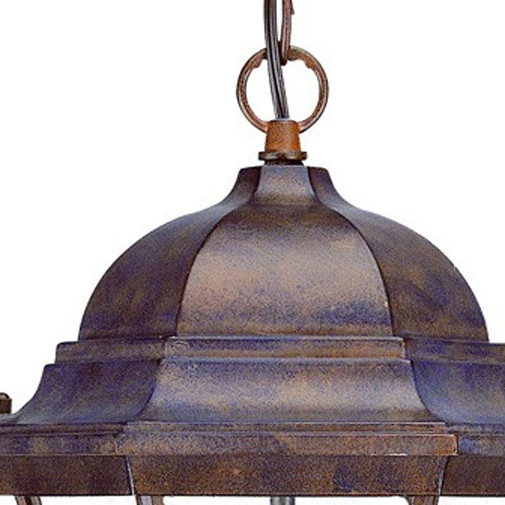 HomeRoots Three Light Carousel Lantern Hanging Light in Dark Brown Finish
