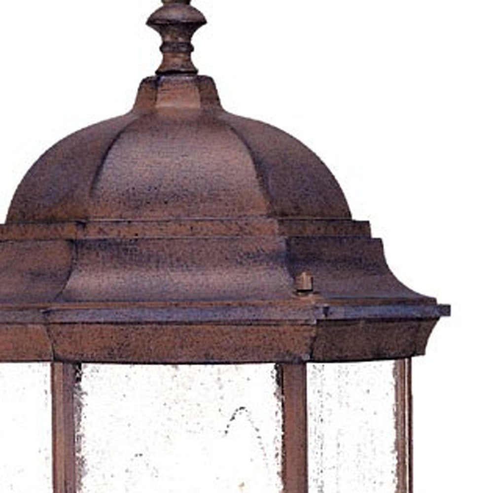 HomeRoots Three Light Domed Lantern Wall Light With Textured Glass in Brown Finish