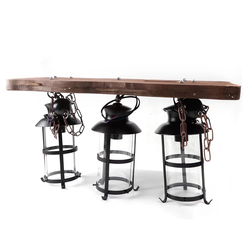 HomeRoots Three Light Hanging Lantern Chandelier With Rustic Wood and Metal Finish