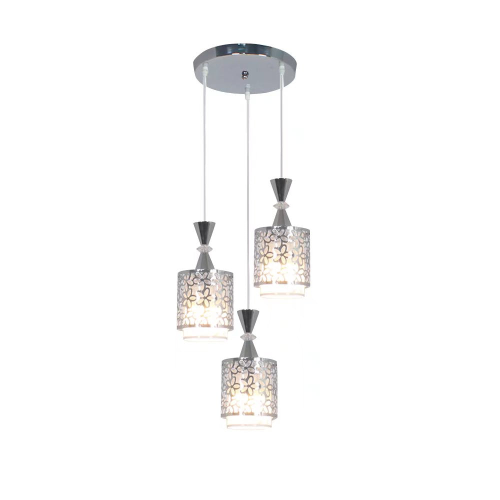 HomeRoots Three Light Pendant Chandelier With Petal Detailing in Silver Finish