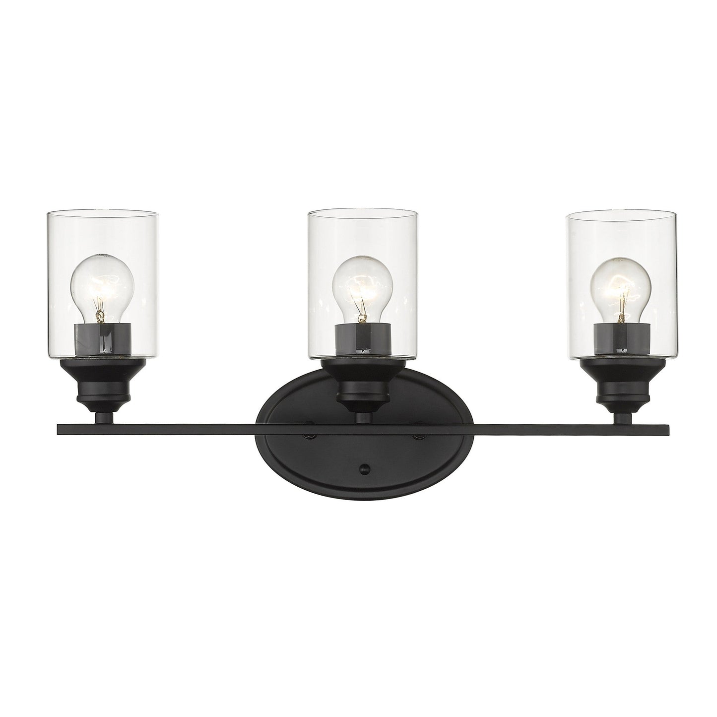 HomeRoots Three Light Wall Light with Clear Glass Shade in Matte Black Finish