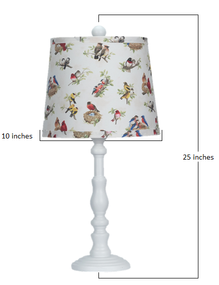 HomeRoots Traditional Table Lamp With Birds Printed Shade in White Finish