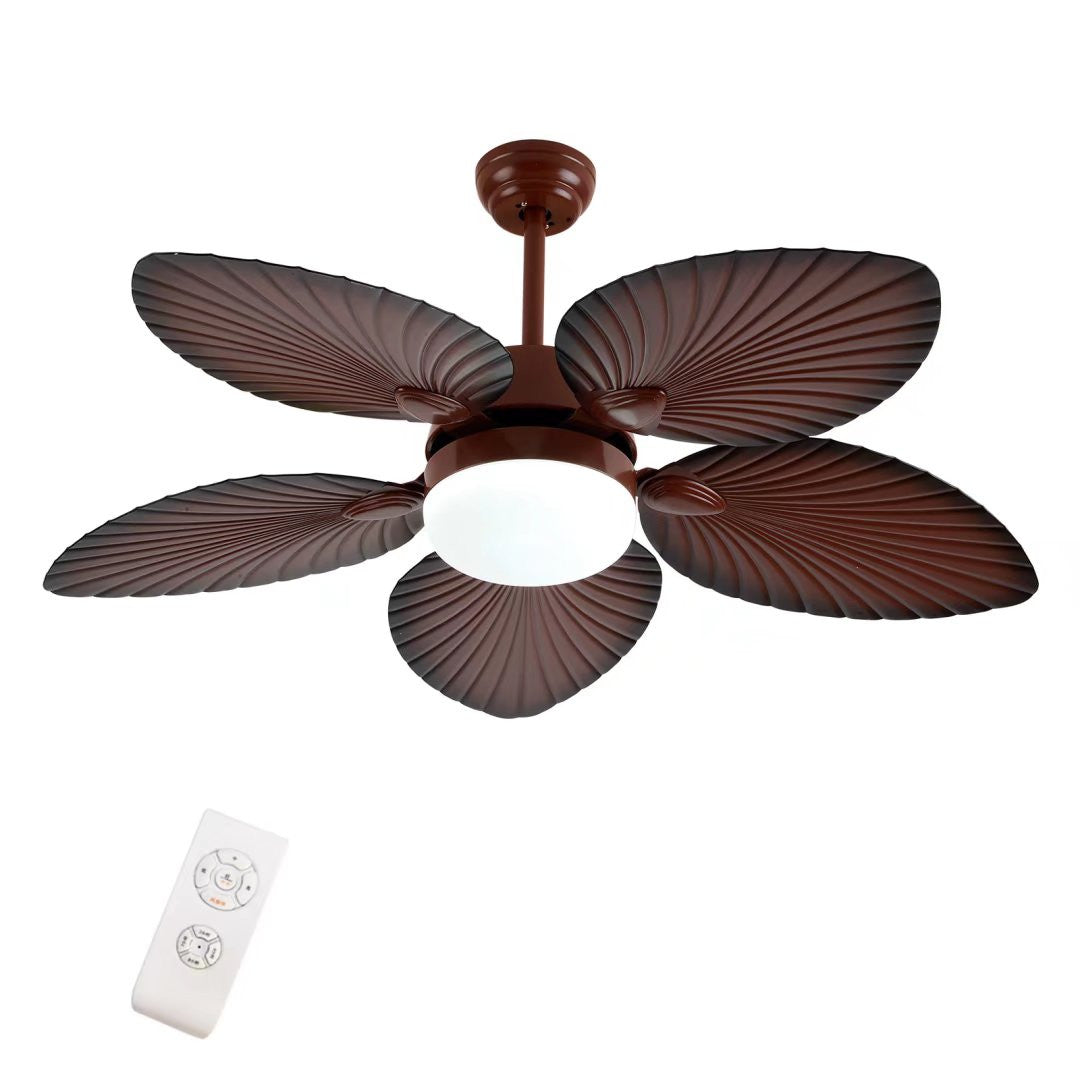 HomeRoots Tropical Palm Metal Ceiling Lamp And Fan in Brown Finish