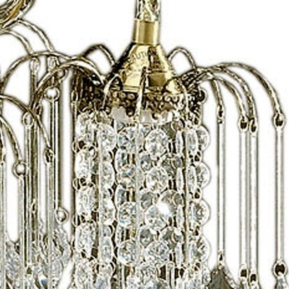 HomeRoots Two Tier Crystal Hanging Chandelier in Gold Finish
