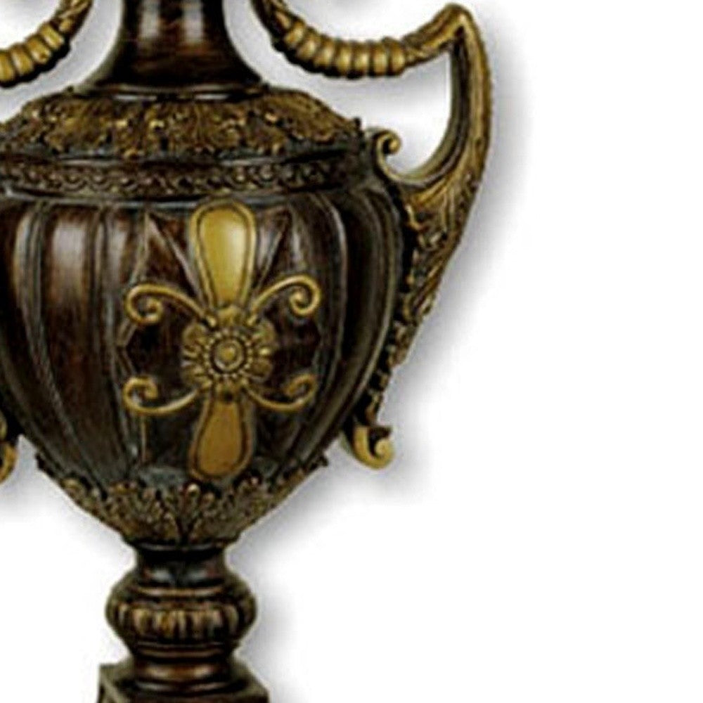HomeRoots Vintage Ornamental Table Lamp with Beige Shade in Brown Finish
