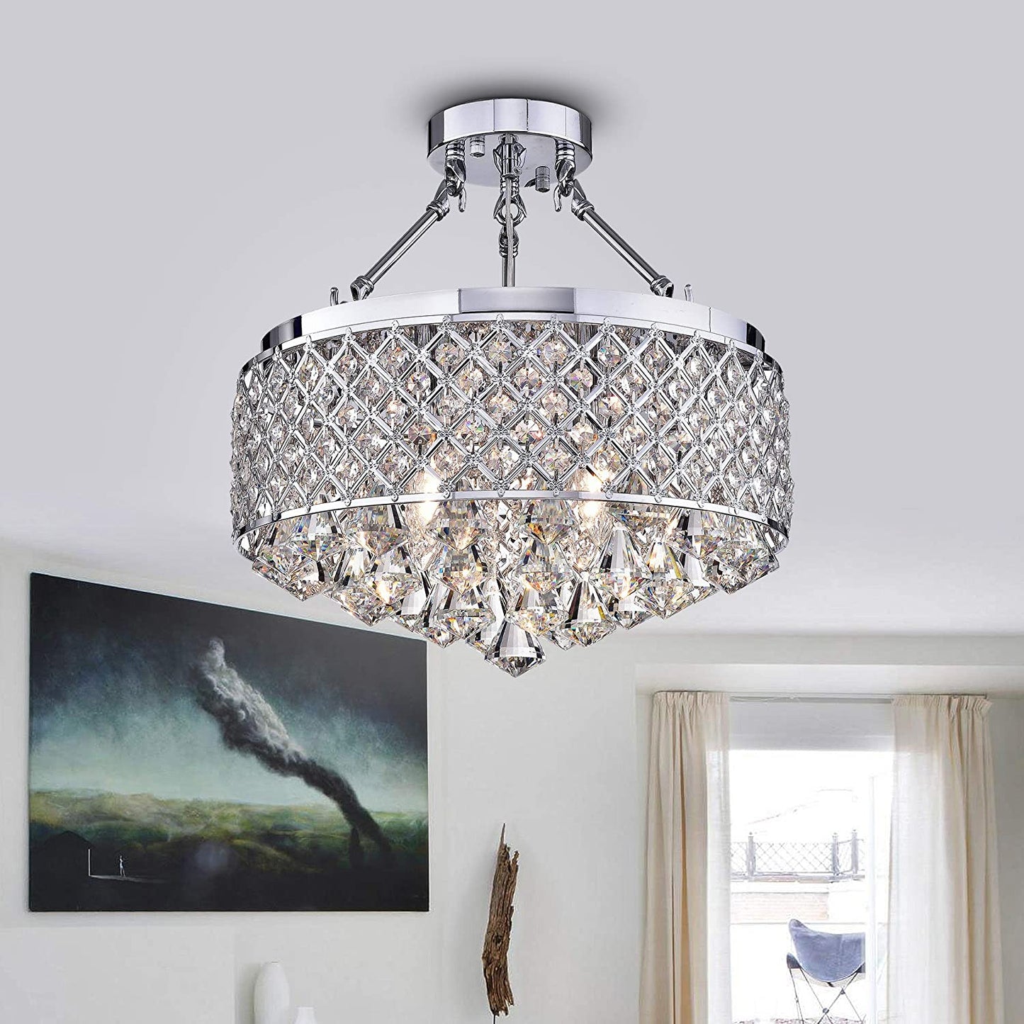 HomeRoots Viola 15" Semi-Flush Lamp In Chrome Finish