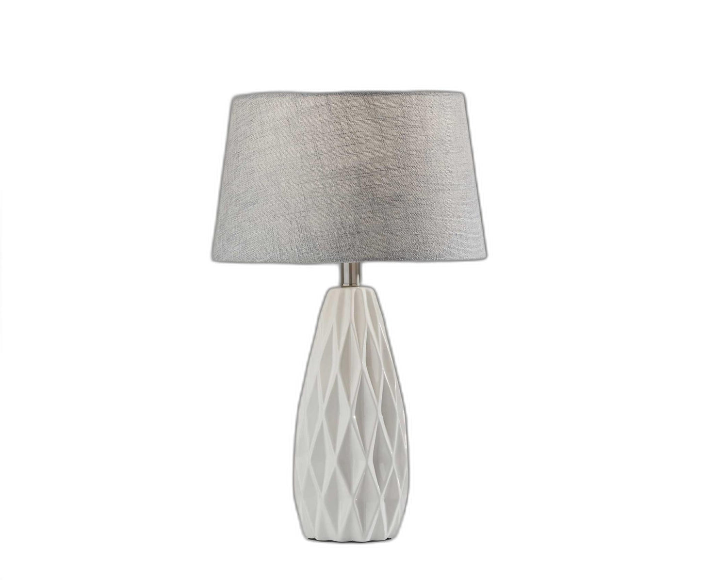 HomeRoots White Ceramic Geometric Base Table Lamp in Set of Two