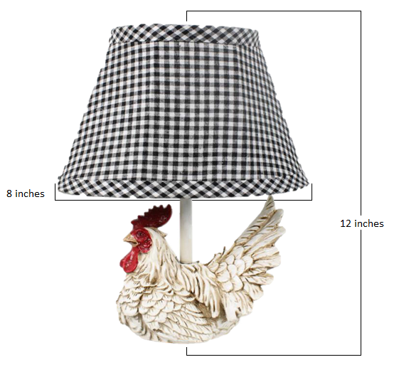 HomeRoots White Rooster Accent Lamp With Black and White Shade