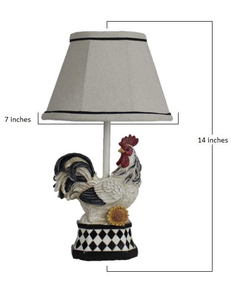HomeRoots White and Black Rooster with Sunflower and Harlequin Patterned Accent Lamp