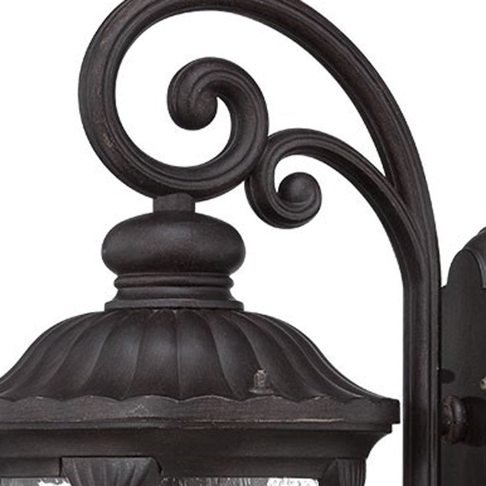 HomeRoots XL Glass Lantern Wall Sconce With Black Cast Aluminum Finish