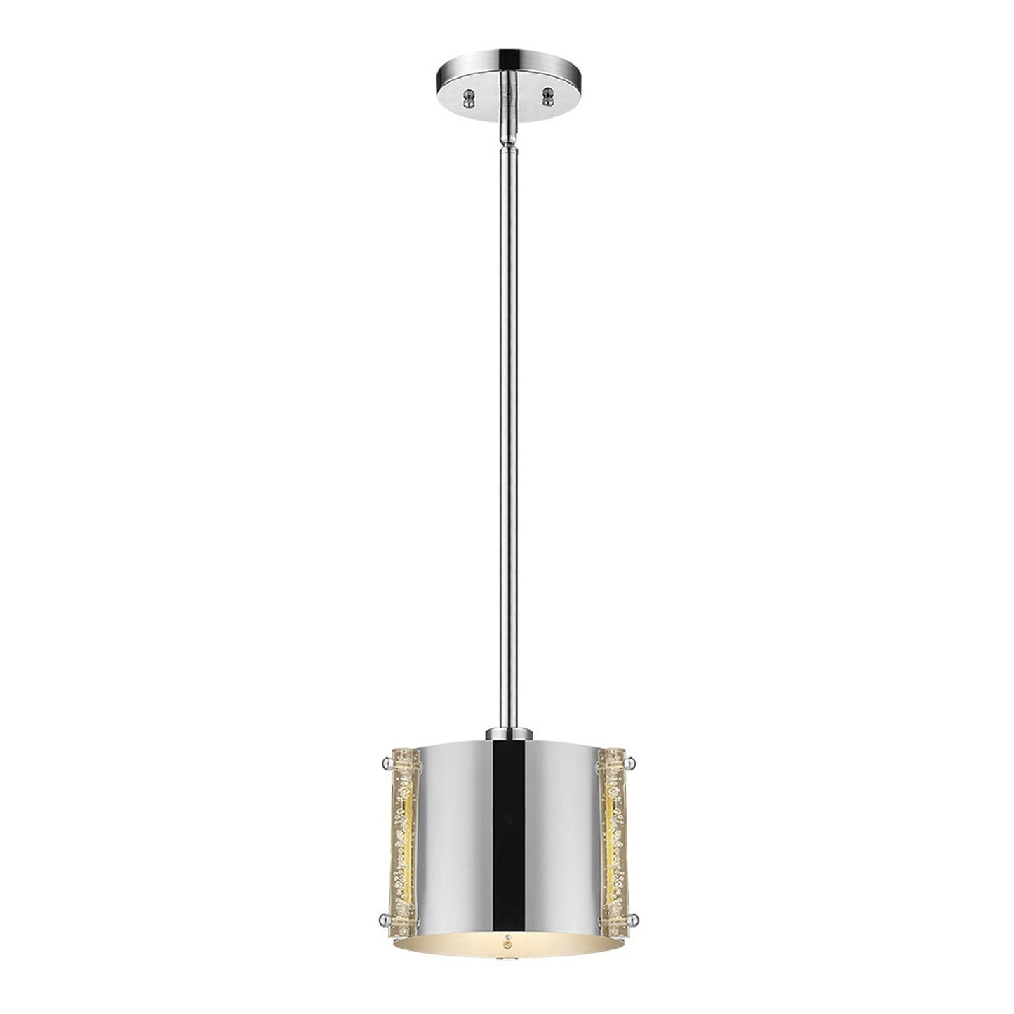 HomeRoots Zoom 1-Light Polished Stainless Steel Pendant With Seeded Acrylic Accents