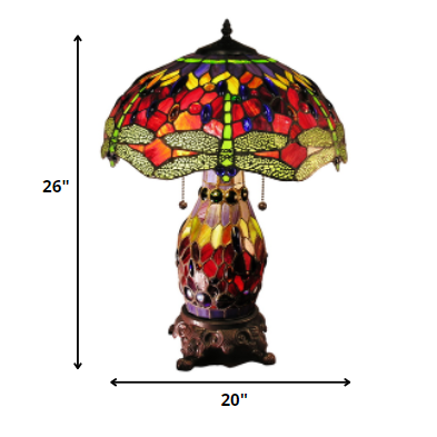 HomeRoots Zurie 16" Double-Lit Red Dragonfly Table Lamp In Bronze
