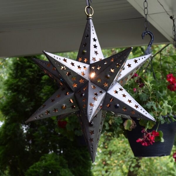 Hometown Evolution 16" Tin Star Light with Star Cutouts and Marbles