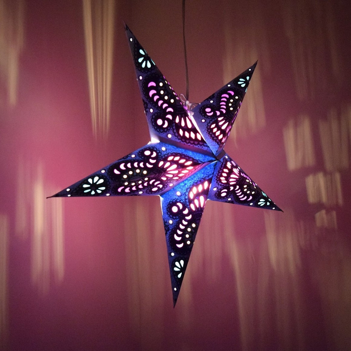 Hometown Evolution Peacock Paper Star Navy Outdoor Lantern