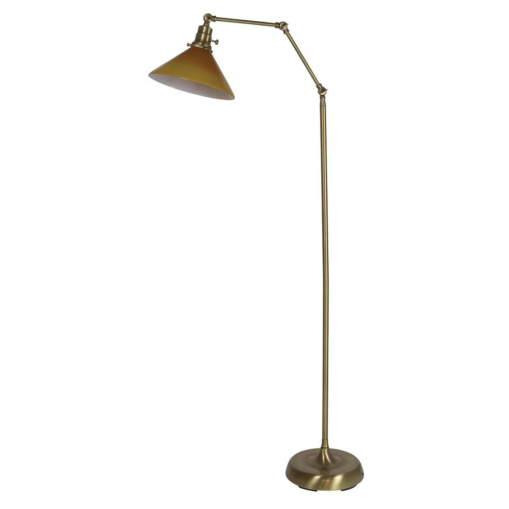 House of Troy Otis 10" Amber Glass Shade Industrial Antique Brass Floor Lamp