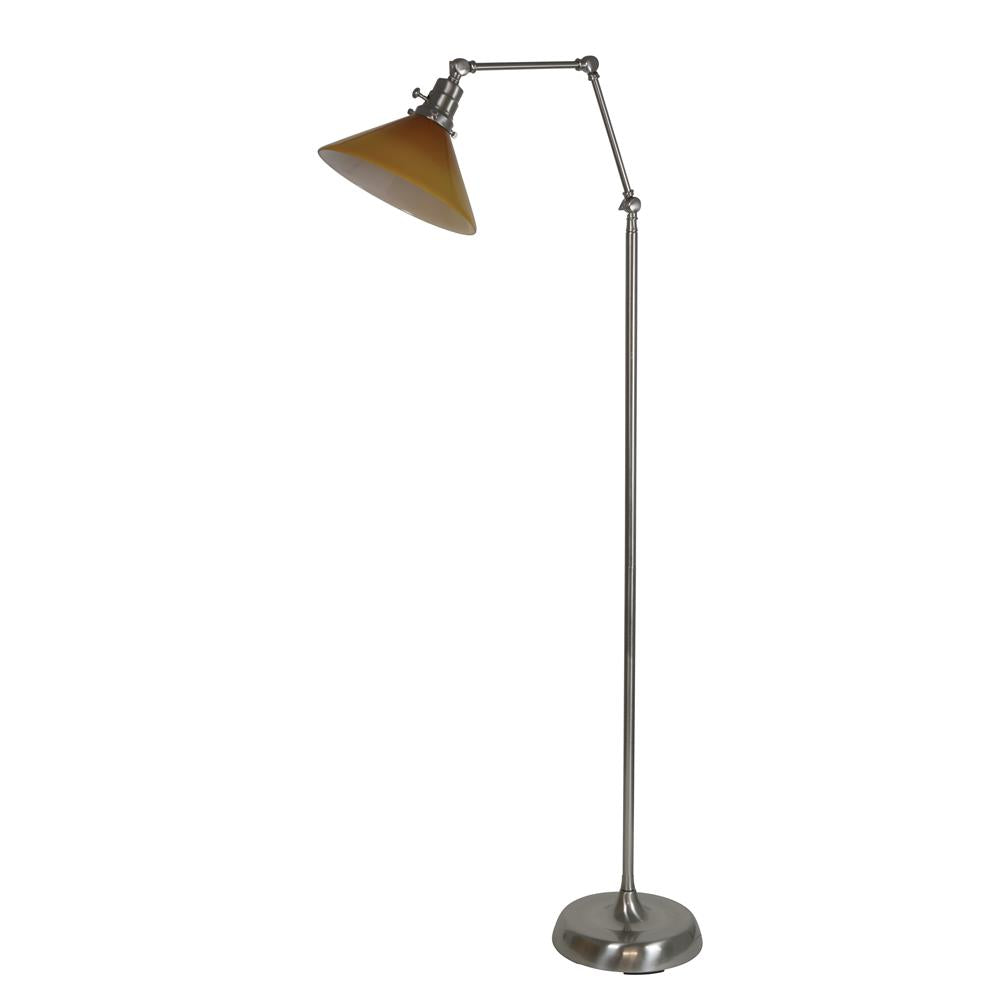 House of Troy Otis 10" Amber Glass Shade Industrial Satin Nickel Floor Lamp