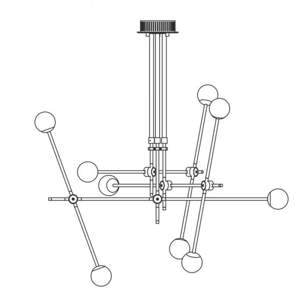 Intueri Light Bullarum 46" x 46" x (48" - 63") Brass or Copper Chandelier With Hand-Blowen Glass