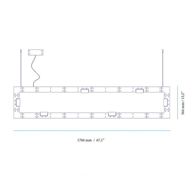Intueri Light Cubi Series 06.1704 67" x 2" x 14" Brass or Steel body , Cast glass