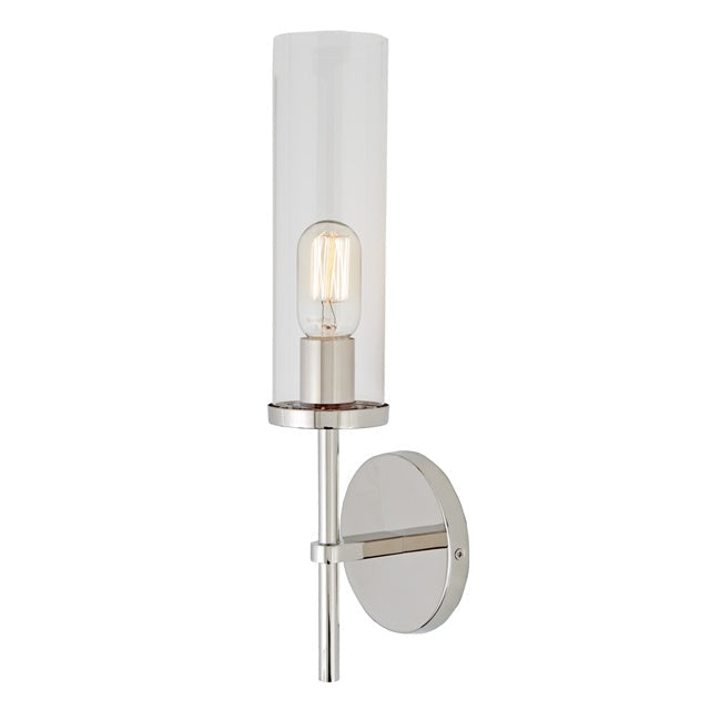 JVI Designs Alford Polished Nickel 1-Light Wall Sconce With Cylinder-Shaped Clear Glass Shade