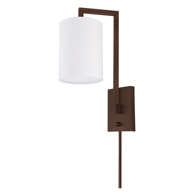 JVI Designs Allston Oil Rubbed Bronze 1-Light Downward Swing Arm Wall Sconce With Cylindrical Fabric Shade