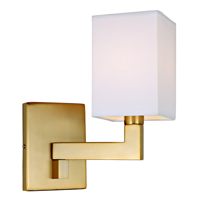 JVI Designs Allston Satin Brass 1-Light Small Wall Sconce With Rectangle-Shaped Fabric Shade