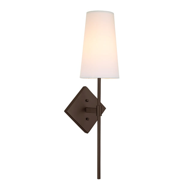 JVI Designs Astor Oil Rubbed Bronze 1-Light Wall Sconce With Coned-Shaped White Fabric Shade