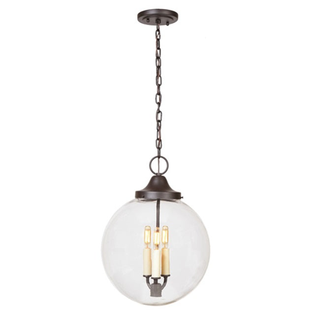 JVI Designs Boston Oil Rubbed Bronze 18" Hanging Pendant Lighting With Globe-Shaped Clear Glass