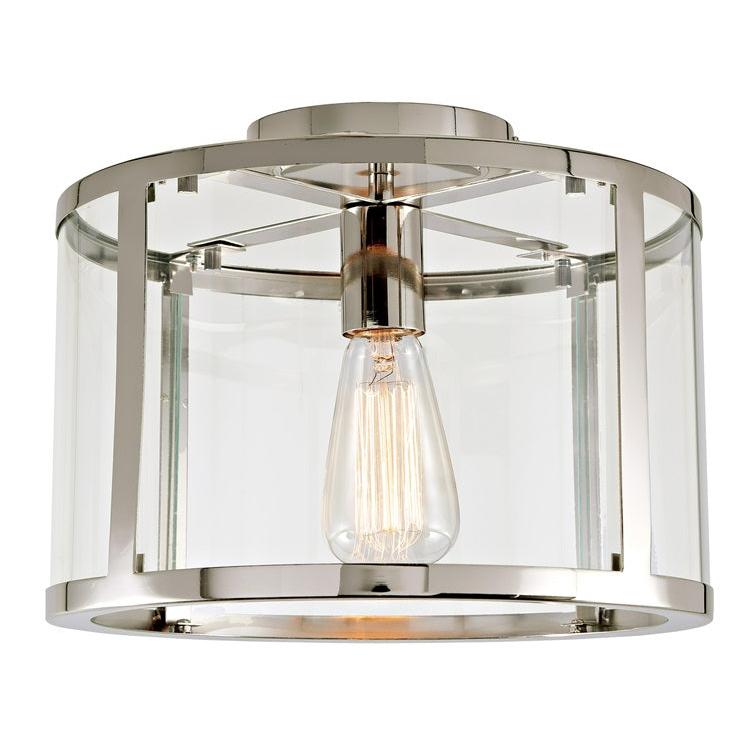 JVI Designs Bryant Polished Nickel 1-Light Semi-Flush Mount Lighting With Round Clear Glass Panel