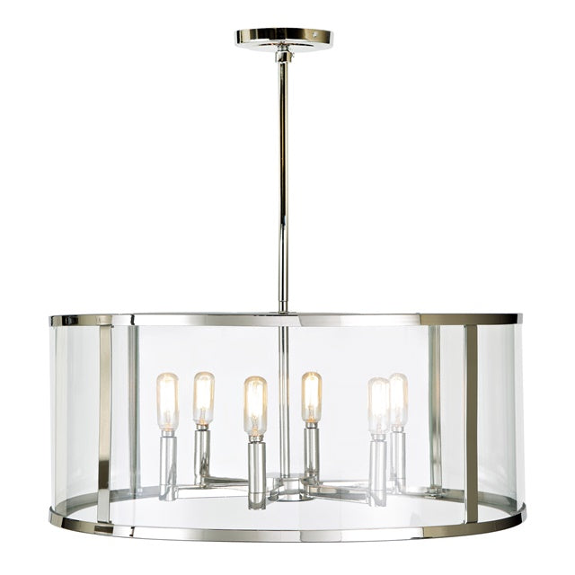 JVI Designs Bryant Polished Nickel 6-Light Round Hanging Pendant Lighting With Glass Panel