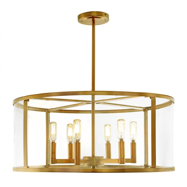 JVI Designs Bryant Satin Brass 6-Light Round Hanging Pendant Lighting With Glass Panel