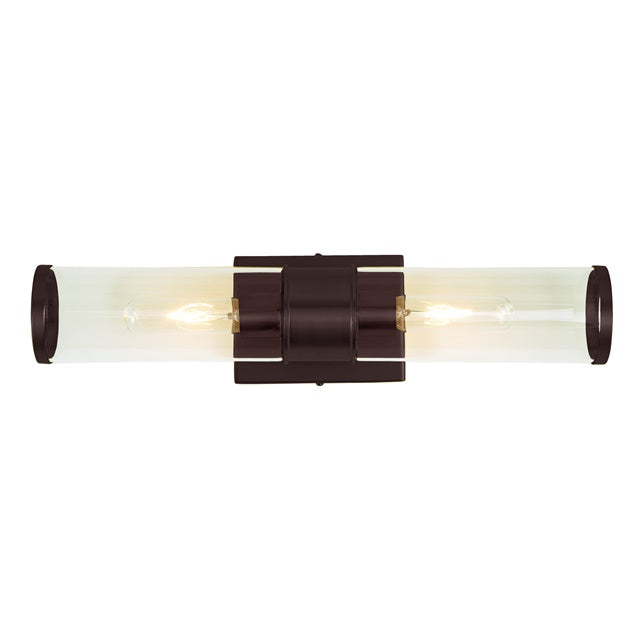 JVI Designs Gramercy Oil Rubbed Bronze 2-Light Art Deco Wall Sconce With Cylinder-Shaped Glass Shade