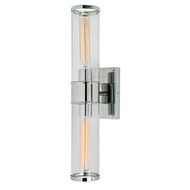 JVI Designs Gramercy Polished Nickel 2-Light Art Deco Wall Sconce With Cylinder-Shaped Glass Shade