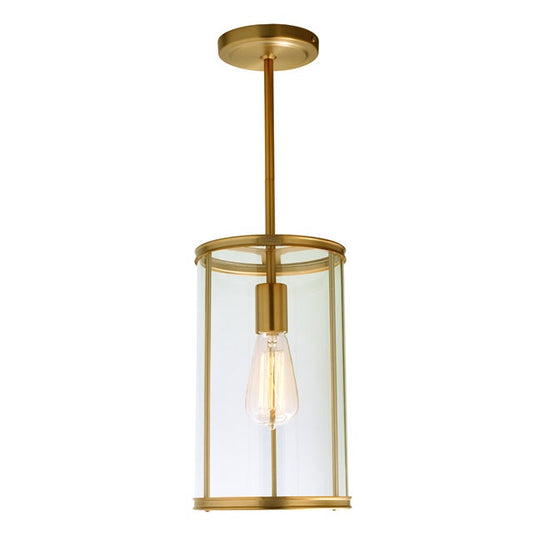 JVI Designs Gramercy Satin Brass 1-Light Hanging Pendant Lighting With Cylinder Clear Glass Shade