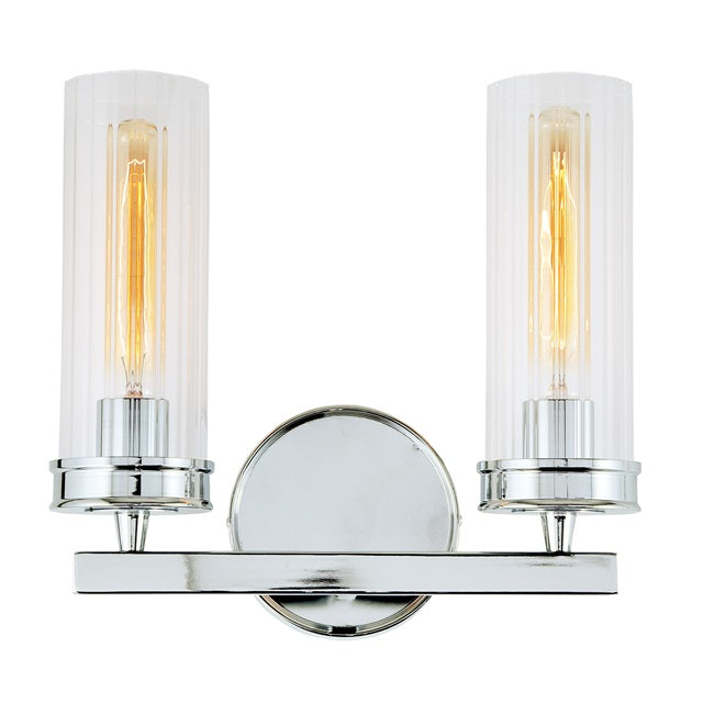 JVI Designs Hamilton Polished Chrome 2-Light Wall Sconce With Cylinder-Shaped Ribbed Glass Shade