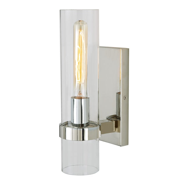 JVI Designs Highland Polished Nickel 1-Light Wall Sconce With Cylindrical Clear Glass Shade