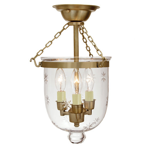 JVI Designs Hundi Satin Brass Small Semi-Flush Mount Lantern With Star Bell Jar Glass