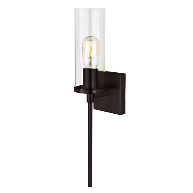 JVI Designs Kent Oil Rubbed Bronze 1-Light Wall Sconce With Cylindrical Clear Glass Shade