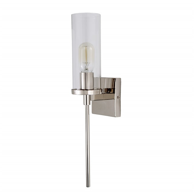 JVI Designs Kent Polished Nickel 1-Light Wall Sconce With Cylindrical Clear Glass Shade
