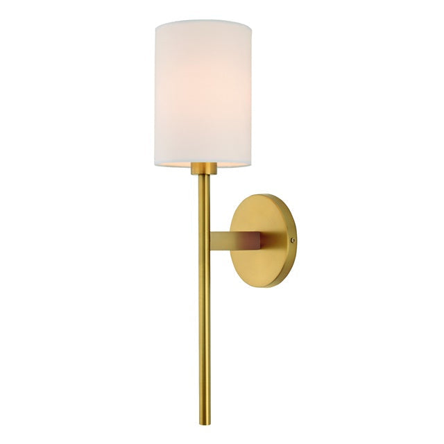 JVI Designs Larchmont Satin Brass 1-Light Wall Sconce With Cylindrical Fabric Shade