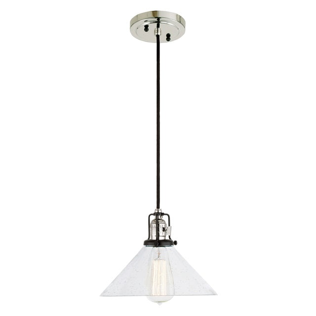 JVI Designs Nob Hill Bailey Polished Nickel & Black 1-Light Hanging Pendant Lighting With Cone-Shaped Clear Seedy Glass Shade