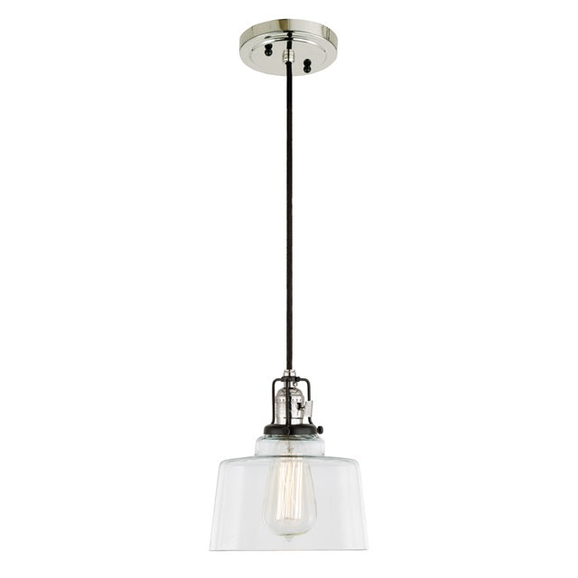 JVI Designs Nob Hill Buffy Polished Nickel & Black 1-Light Hanging Pendant Lighting With Bowl-Shaped Clear Glass Shade