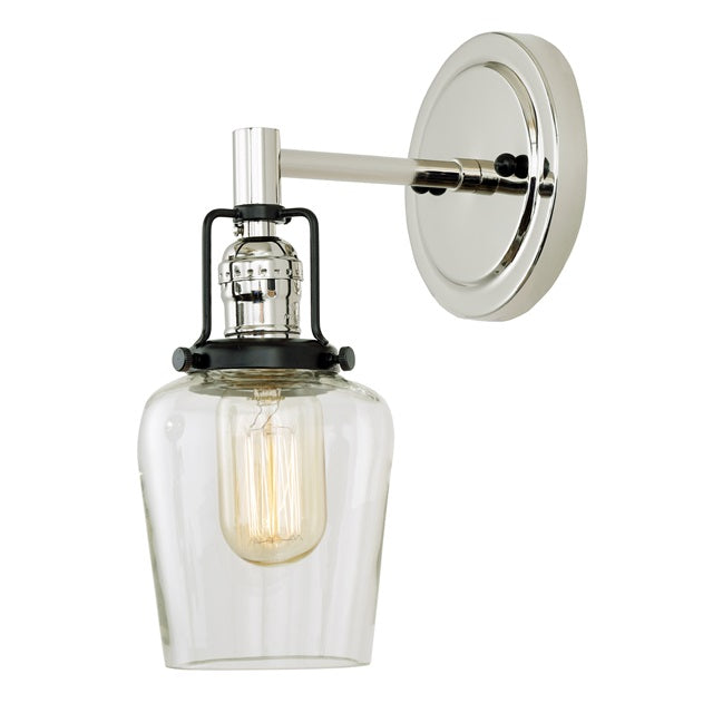 JVI Designs Nob Hill Liberty Polished Nickel & Black 1-Light Wall Sconce With Bell-Shaped Clear Glass Shade