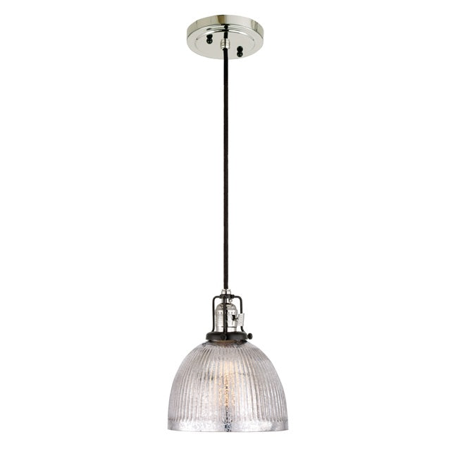 JVI Designs Nob Hill Madison Polished Nickel & Black 1-Light Hanging Pendant Lighting With Bell-Shaped Clear Mercury Glass Shade