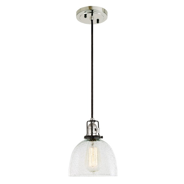 JVI Designs Nob Hill Madison Polished Nickel & Black 1-Light Hanging Pendant Lighting With Bell-Shaped Clear Seedy Glass Shade