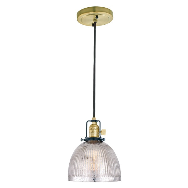 JVI Designs Nob Hill Madison Satin Brass & Black 1-Light Hanging Pendant Lighting With Bell-Shaped Clear Mercury Glass Shade