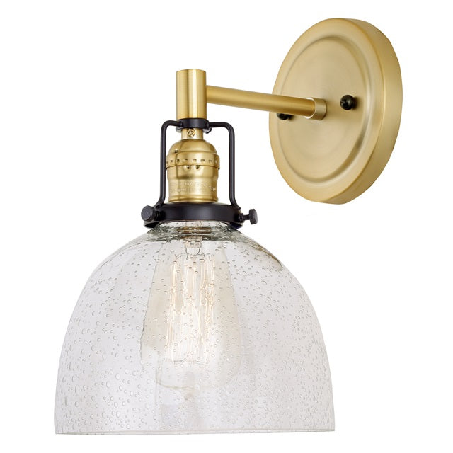 JVI Designs Nob Hill Madison Satin Brass & Black 1-Light Wall Sconce With Bell-Shaped Seedy Glass Shade