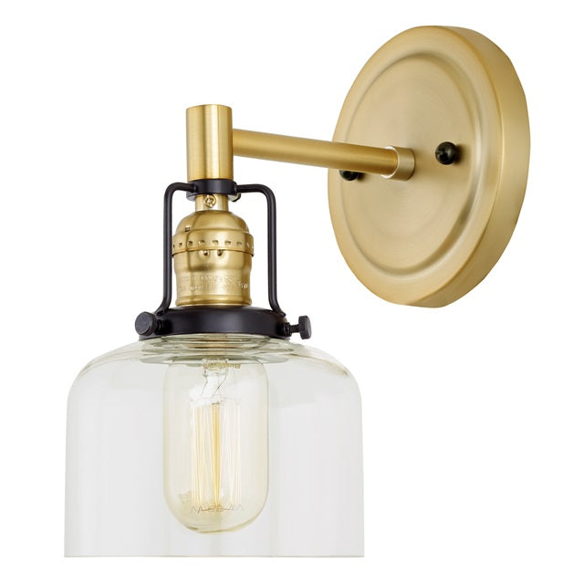JVI Designs Nob Hill Shyra Satin Brass & Black 1-Light Wall Sconce With Bell-Shaped Clear Glass Shade