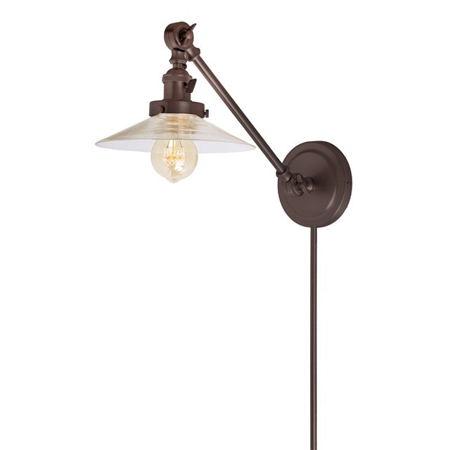 JVI Designs Soho Ashbury Oil Rubbed Bronze 1-Light Double Swivel Wall Sconce With Cone-Shaped Clear Glass Shade